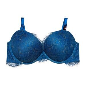 Victoria’s Secret Lace Shimmer Push-Up Bra Blue Sapphire Size 34D